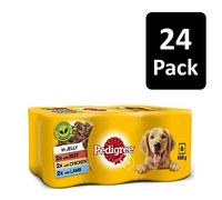Pedigree Adult Wet Dog Food Tins Mixed Selection in Jelly 24 x 385g - Chicken, Lamb & Beef, for Healthy Skin, Coat, and Immune Support