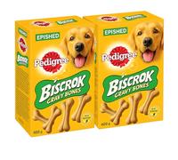 Pedigree Biscrok Gravy Bones Original Dog Treats 400g x 2 EPISHED Pack Crunchy Gravy Coated Biscuits Healthy Training Snacks for Dogs Enriched with Vitamins Calcium Omega 3 Tasty Meaty Dog Biscuits