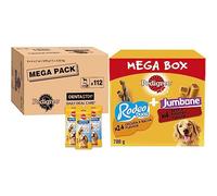 Pedigree DentaStix 112 Sticks Functional Snacks, Daily Dental Chews for Large Dogs (25 kg plus), Megapack & Multipack with 24 Rodeo Duos Chicken and Bacon Flavour and 4 Jumbone Beef Mega Box