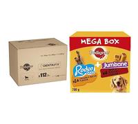 Pedigree DentaStix 112 Sticks Functional Snacks, Daily Dental Chews for Medium Dogs (10-25 kg), Megapack & Multipack with 24 Rodeo Duos Chicken and Bacon Flavour and 4 Jumbone Beef Mega Box
