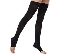 PEDIMEND™ Thigh High Open Toe Compression Stockings with Graduated Firm Support (2PAIR - 4PCS) | Prevent Fatigue / Stiffness / Soreness / Swelling / Cramps / Shin Splints / Varicose Veins (BLACK)