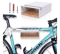 pedl® Bicycle Wall Mount - Design Bicycle Suspension Aluminium & Wood for Road Bike, Fixie, E-Bike, Mountain Bike - Indoor Bicycle Mount for Home, Living Room, Garage - with Bamboo Shelf (White)