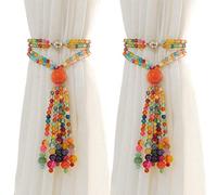 PEDOBO Magnetic Curtain Tiebacks, 2 Pack Colorful Agate Tassel Curtain Drapery Holdbacks, Boho Curtain Ties for Home Office Decorative