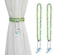 PEDOBO Magnetic Curtain Tiebacks, 2 Pack Crystal Beaded Sun & Moon Pendants Sheers/Draperies Holdbacks for Window Home Office Decor (Green)
