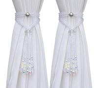 PEDOBO Magnetic Curtain Tiebacks, 2 Pack Crystal Beaded Tassel Sheer/Drapery Curtain Holdbacks, Boho Hanging Decor for Farmhouse Home Office (Crystal AB)