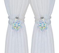 PEDOBO Magnetic Curtain Tiebacks, Crystal Flower Curtain Drapery Holdbacks with Crystal Beads Rope Window Curtain Decorative for Home Office Decor (White)