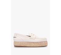 PEDRO MIRALLES Campion White Leather Raffia Trim Loafers Size: 36, Col