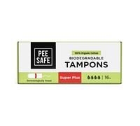 Pee Safe Biodegradable 100% Organic Cotton Tampons Super Plus(Pack of 16) | for Very Heavy Flow | Organic Tampons | Cotton Tampons | Non Applicator Tampons | Free of Chlorine Bleach & Dyes