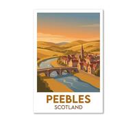 Peebles, Scotland - Riverside Romance in the Borders Travel Poster Giclée Print on Canvas