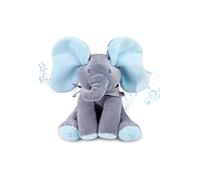 Peek-a-Boo Plush Interactive Musical Elephant, Grey and Blue Soft Toy with Moving Ears, Purple Polka Dot Bandana, Dancing and Singing Features