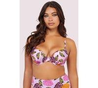 Peek & Beau Women's Riley Mix & Match Pink Palm Print Plunge Bikini Top | Size: 38F Peek & Beau Pink 38F