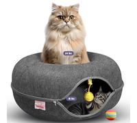 MEOW MATES Peekaboo Large Cat Cave & Donut Bed - Scratch-Resistant, Washable Cat Tunnel Bed for Large Indoor Cats up to 30 lbs. (Dark Gray)