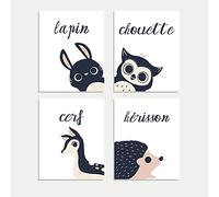 Peeking Animal Collection in French, Children's Wall Art, Set of Four 12x18 Inch Print, Forest Nursery, Gender Neutral Nursery, Rabbit, Deer, Owl, Hedgehog, Woodland Nursery, Kids Room