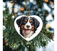 Peeking Bernese Mountain Dog Christmas Ornaments Dog And Cat Lover Animal Heart Hanging Ornaments Ceramic Porcelain Decorative Abstract Pet Puppy Painting Christmas Bauble for Xmas Party Decorations