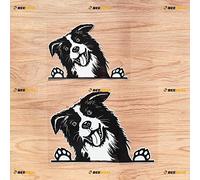 Peeking Border Collie Dog Car Rear Windshield Window Vinyl Decal Sticker - 2 Pack Reflective, 15.2cm, 20.3cm - White Background