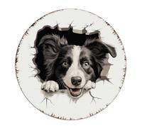 Peeking Border Collie Vintage Metal Signs Custom Fence Signs Abstract Pet Puppy Painting Wall Decor Tin Signs for Bedroom Gate Coffee Bar 12x12 Inch Round