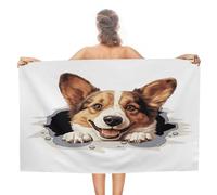 Peeking Cardigan Welsh Corgi Beach Bath Towel Quick Dry' 31x51 Inch Absorbent Microfiber Yoga Outside Cruises Bathroom Towels Retro Cartoon Funny Dog Travel Towel Girls Trip Gift Vacation Gift