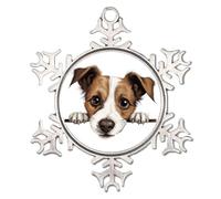 Peeking Dog Jack Russell Terrier White Snowflake Ornaments Colorful Animal Pictures Christmas Tree Hanging Ornaments Holiday Party Decorations 3D Art Portrait Pet Dogs Custom Christmas Bauble