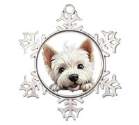 Peeking Dog West Highland White Terrier Metal Snowflake Ornament Cartoon Cute Animal Puppy Silver Christmas Ornament Holidays Home Decor Gift for Dog Mom Decorative Christmas Bauble for Friends
