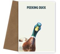 Peeking Duck Birthday Card - Funny Duck Pun - Male and Female Birthday Card with Mallard Dark Peeking! Say Happy Bday Friend, Bestie, Colleague, Mum, Dad, Son or Daughter