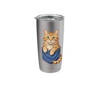 Peeking Ginger Tabby Orange Cat in Pocket Stainless Steel Insulated Tumbler