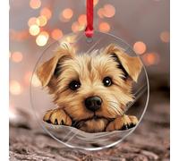 Peeking Norfolk Terrier Hanging Ornaments 3D Art Portrait Pet Dogs Round Christmas Tree Ornament Keepsake Cartoon Funny Dog Acrylic Christmas Bauble for Indoor Home Decor