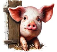 Peeking Pig Sticker Decal, Vibrant Vinyl Covers Marks, Weatherproof & Multipurpose: Car, Wall, Glass, Window, Plastic, Toilet, Shower, Bath and More, 30cm Tall Farm Animal Graphic (Pig, 300mm)