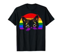 Peeking Rainbow Cat LGBTQ+ Pride Art T-Shirt
