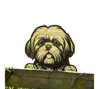 Peeking Shih Tzu Fence Topper 32x23cm Black Metal Dog Bust Silhouette Garden Decoration