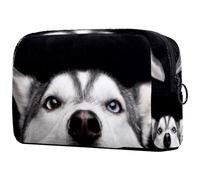 Peeking Siberian Husky Dog Cosmetic Bag for Women, Travel Toiletries Bags Large Makeup Handy Pouch Organiser Bag with Zipper