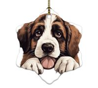 Peeking St. Bernard' Christmas Tree Ornament Abstract Pet Puppy Painting Porcelain Pendant Holiday Decoration Unique Ceramic Porcelain Souvenir for Neighbor Friends