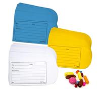 Peel and Seal Printed Pill Envelopes, 3.5" x 2.5", Easy-to-Fill Design, Secure Resealable Closure, Fits Various Medication Sizes (White/Blue/Yellow, 300 Pack)