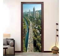 Peel and Stick Art Doors Stickers Decor Modern Urban Architecture Vinyl Self-Adhesive Waterproof Door Murals 82x200 cm Green 3D Door Poster Decals for Children's Room Bedroom Bathroom