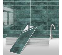 Peel and Stick Backsplash Wall Tile for Kitchen, 24-Sheet Subway Adhesive PVC Mosaic Tiles Decorative Backsplash Tiles Stick on Bathroom（Green）