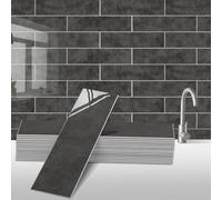 Peel and Stick Backsplash Wall Tile for Kitchen, 24-Sheet Subway Adhesive PVC Mosaic Tiles Decorative Backsplash Tiles Stick on Bathroom（Black）