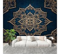 Peel and Stick HD Decoration Wallpaper Artistic Geometric Floral Designs Antifouling Indoor Easy Peel Off Mural Stickers 250x175 cm Dark Blue for Living Room Bedroom Children's Room Photo Wallpaper