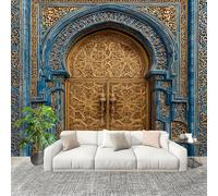 Peel and Stick HD Decoration Wallpaper Ethnic Cultural Style Architecture Antifouling Indoor Easy Peel Off Mural Stickers 300x210 cm Gold for Living Room Bedroom Children's Room Photo Wallpaper