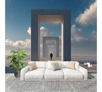 Peel and Stick HD Decoration Wallpaper Surreal Architecture Antifouling Indoor Easy Peel Off Mural Stickers 350x256 cm Blue for Living Room Bedroom Children's Room Photo Wallpaper