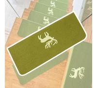 Peel And Stick Stair Runner Rugs/Reusable Staircase Step Treads/Deer Patterned Stair Treads For Wooden Steps Indoor/Anti Slip Stair Carpets(Green 10 PCS,W 22 CM L 60 CM)