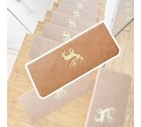 Peel And Stick Stair Runner Rugs/Reusable Staircase Step Treads/Deer Patterned Stair Treads For Wooden Steps Indoor/Anti Slip Stair Carpets(Light Brown 20 PCS,W 24 CM L 75 CM)