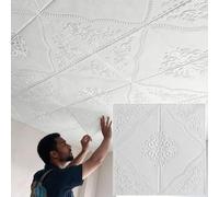 Peel and Stick Styrofoam Ceiling Tiles, 5 mm Thickened Self-Adhesive Panels with 3D White Pattern, Trimmable for Home Ceiling Wall Backsplash