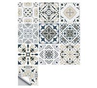 Peel and Stick Tiles - 50 Pcs Black Victorian Moroccan Mosaic Style Tile Stickers for Wall, Kitchen, Bathroom - 15x15cm Removable Decals