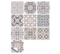 Peel and Stick Tiles - 50 Pcs Black Victorian Moroccan Mosaic Style Tile Stickers for Wall, Kitchen, Bathroom - 15x15cm Removable Decals