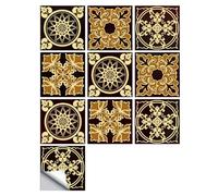 Peel and Stick Tiles - 50 Pcs Black Victorian Moroccan Mosaic Style Tile Stickers for Wall, Kitchen, Bathroom - 15x15cm Removable Decals
