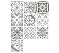 Peel and Stick Tiles - 50 Pcs Black Victorian Moroccan Mosaic Style Tile Stickers for Wall, Kitchen, Bathroom - 15x15cm Removable Decals