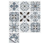 Peel and Stick Tiles - 50 Pcs Black Victorian Moroccan Mosaic Style Tile Stickers for Wall, Kitchen, Bathroom - 15x15cm Removable Decals