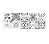 Peel and Stick Tiles - 50 Pcs Black Victorian Moroccan Mosaic Style Tile Stickers for Wall, Kitchen, Bathroom - 15x15cm Removable Decals