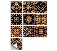 Peel and Stick Tiles - 50 Pcs Black Victorian Moroccan Mosaic Style Tile Stickers for Wall, Kitchen, Bathroom - 15x15cm Removable Decals