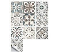 Peel and Stick Tiles - 50 Pcs Black Victorian Moroccan Mosaic Style Tile Stickers for Wall, Kitchen, Bathroom - 15x15cm Removable Decals