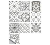 Peel and Stick Tiles - 50pcs Black & White Moroccan Mosaic Style Tile Stickers for Kitchen Bathroom Wall - 15x15cm Waterproof Vinyl Removable Decals